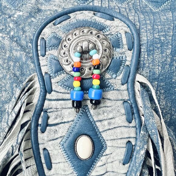 Vintage 90s Leather Fringe Shoulder Bag by VIVA Bags of California Boho Western - Picture 4 of 16